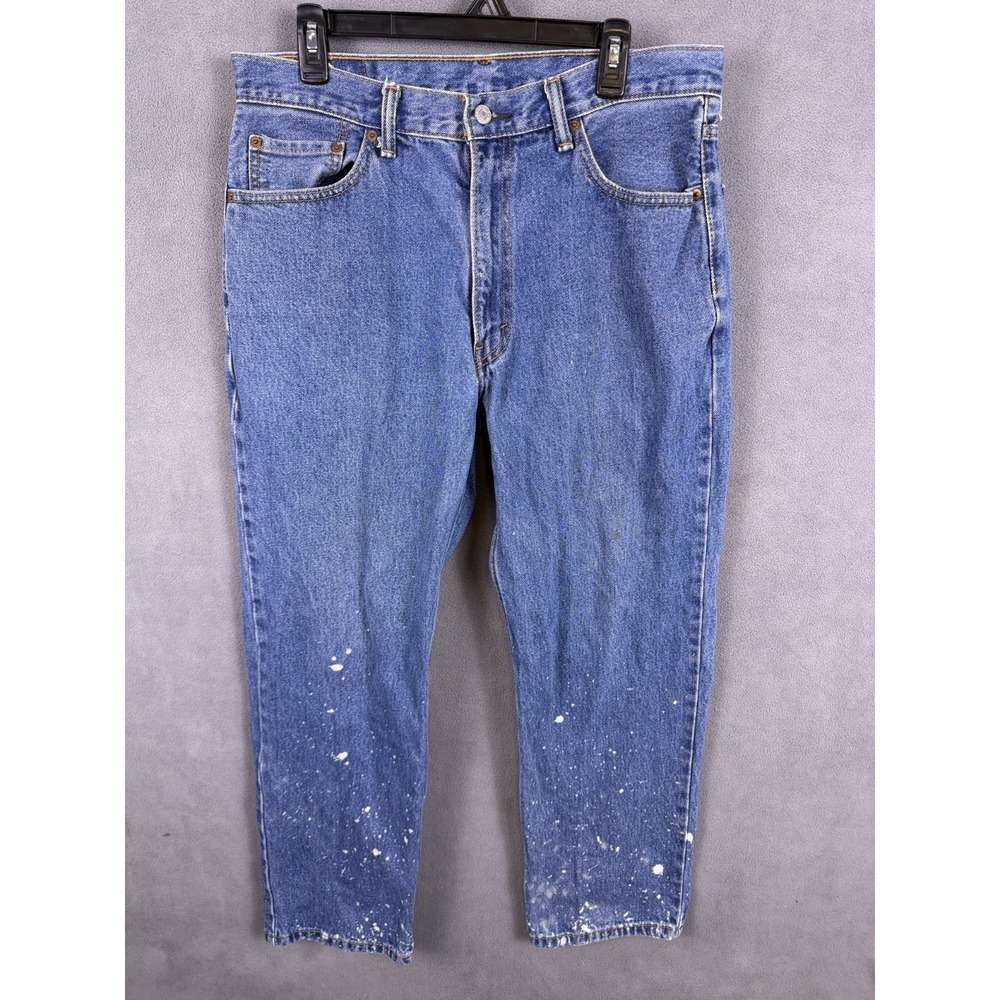 Levis Mens 550 Jeans 36x30 Blue Relaxed Fit Cool Paint Stains Medium Wash
